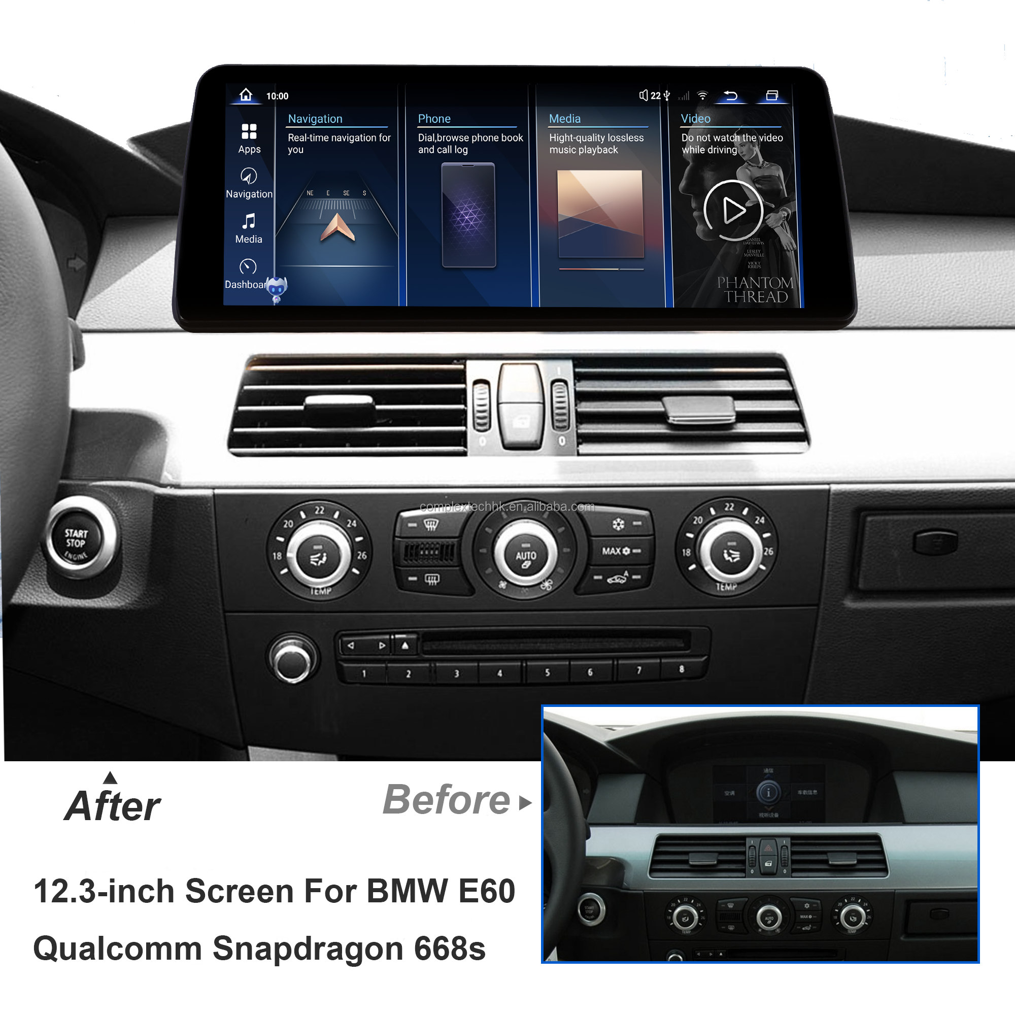 12.3" Qualcomm 668s android13 car dvd player car radio player For BMW 5 Series E60 E61 E63 E64 2005-2010 CCC system with CarPlay