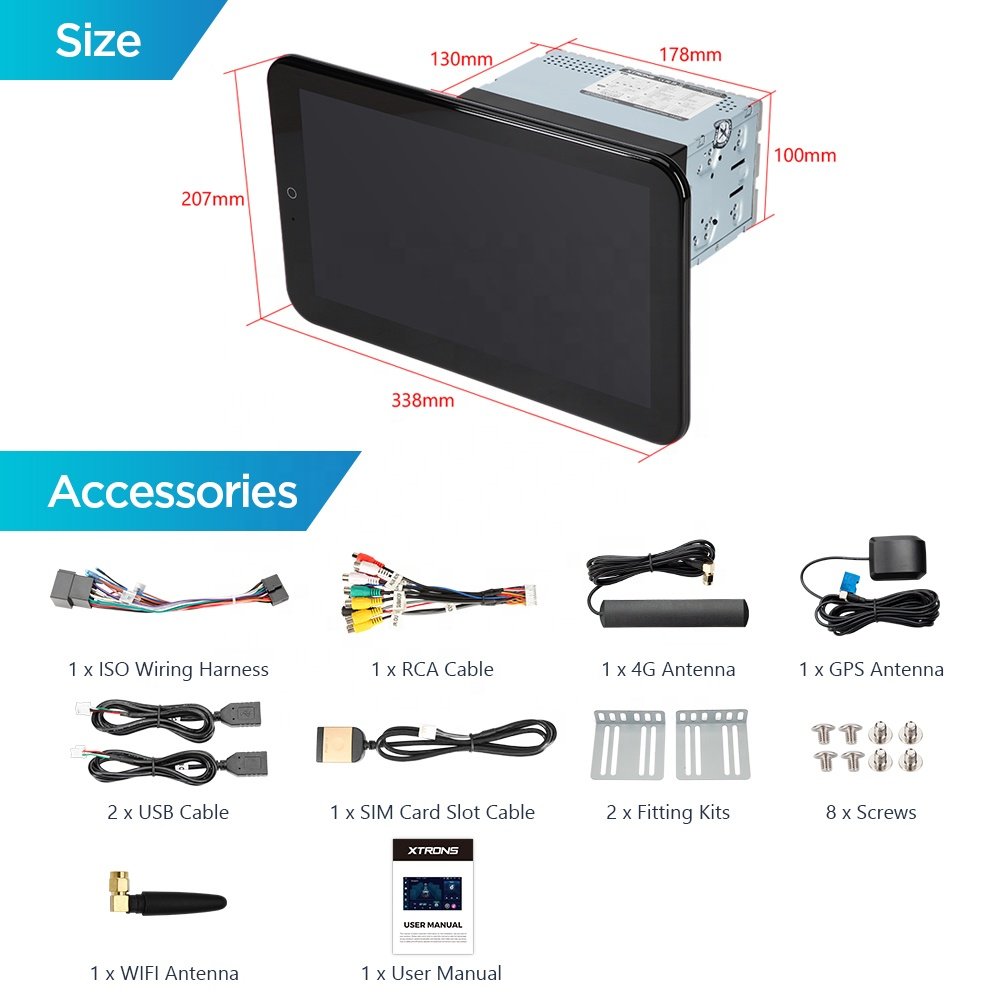 XTRONS 12.8" Android 12 Double din Radio De Coche QLED 1920*1080 Rotatable Screen Carpaly Android Auto 4G LTE Navigation GPS