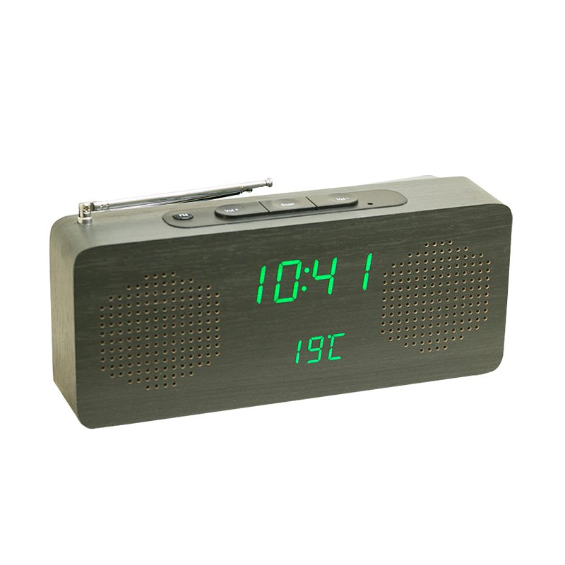 OEM Portable Wooden LED Screen Digital FM Clock Radio With Temperature