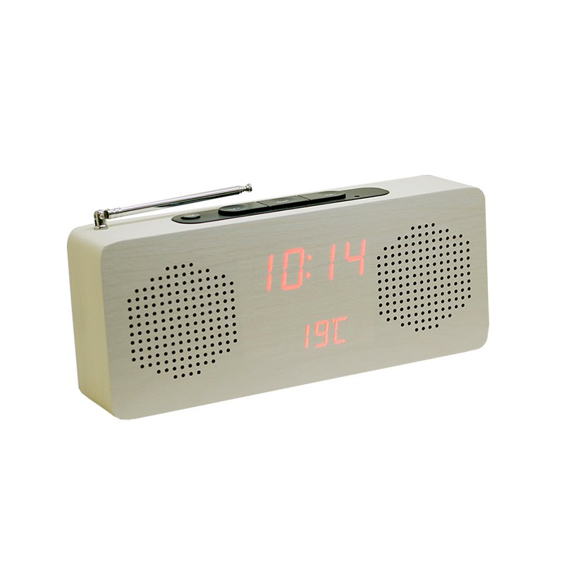 OEM Portable Wooden LED Screen Digital FM Clock Radio With Temperature