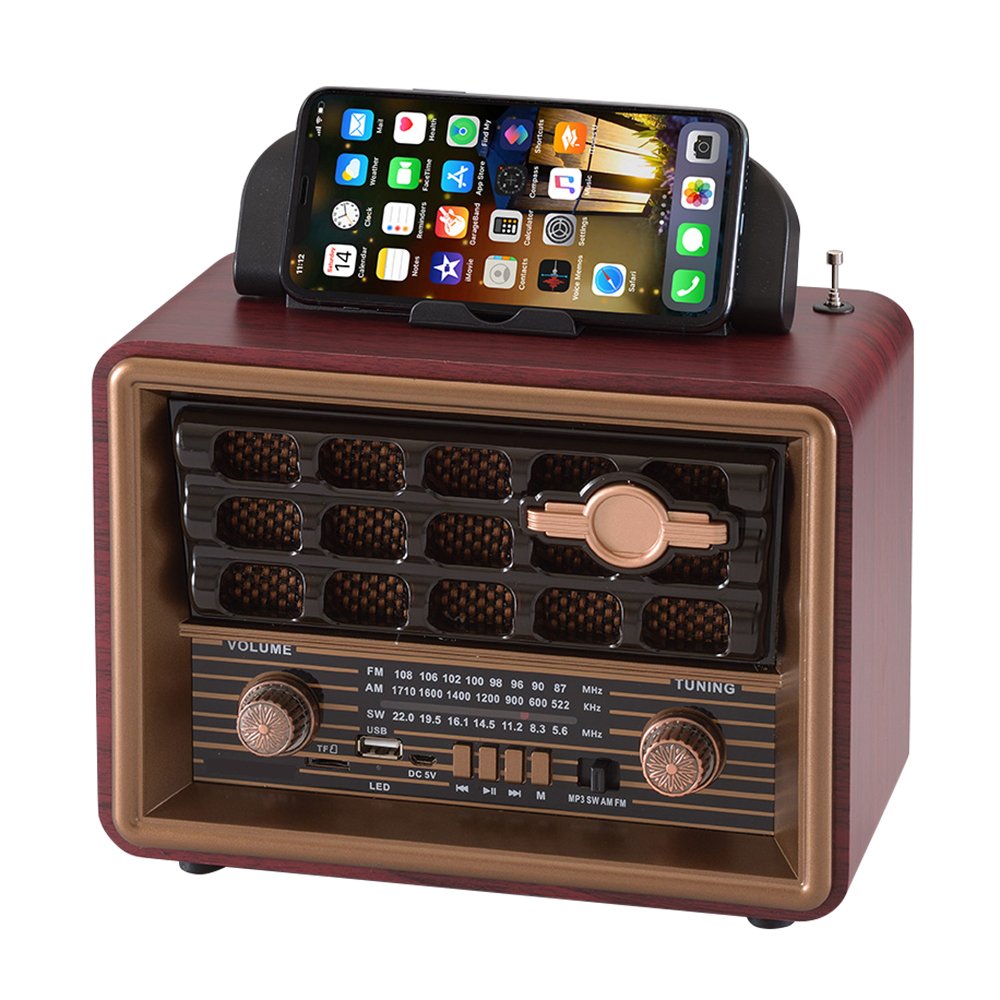 1200 MAH Classic Vintage Retro Radio FM AM SW 3 Band Rechargeable Radio With USB SD TF Mp3 Player Wooden Radio