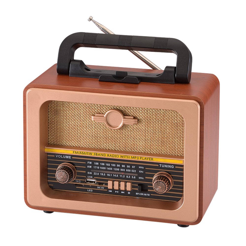 1200 MAH Classic Vintage Retro Radio FM AM SW 3 Band Rechargeable Radio With USB SD TF Mp3 Player Wooden Radio