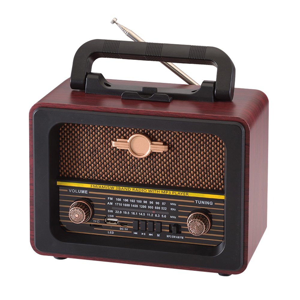 1200 MAH Classic Vintage Retro Radio FM AM SW 3 Band Rechargeable Radio With USB SD TF Mp3 Player Wooden Radio