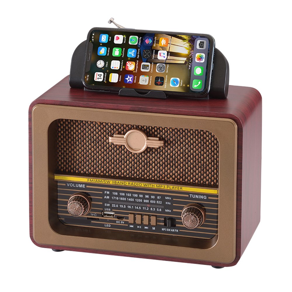 1200 MAH Classic Vintage Retro Radio FM AM SW 3 Band Rechargeable Radio With USB SD TF Mp3 Player Wooden Radio