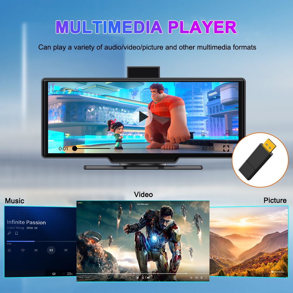 TOPNAVI 10.26 Inch Car DVD Player Multimedia Entertainment System Radio Tuner Universal Wireless Dashboard Support Carplay