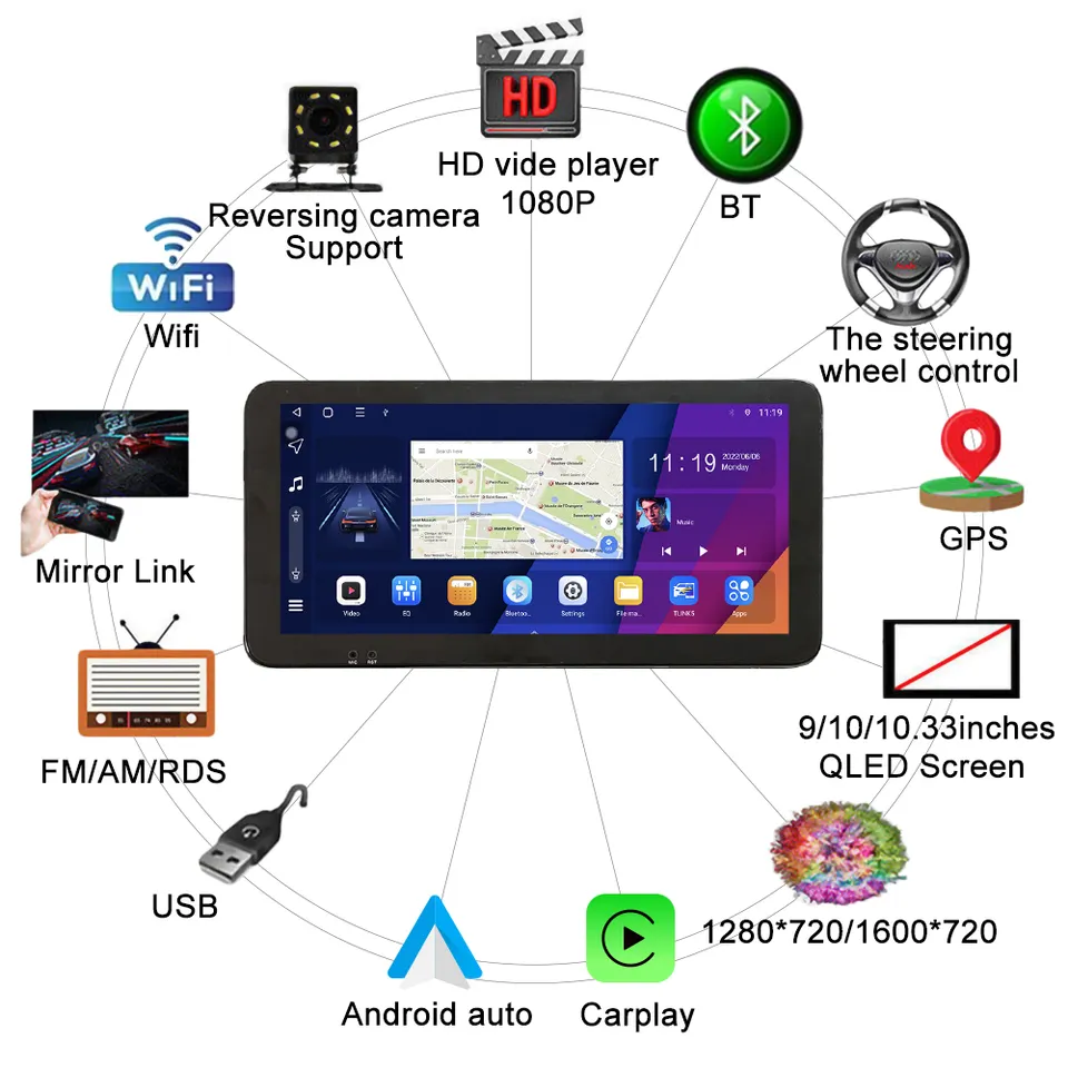 Car DVD Player 1+16GB IPS 9 inch radio monitor 2din audio processor pantallas para autos gps carplay car stereo touch screen