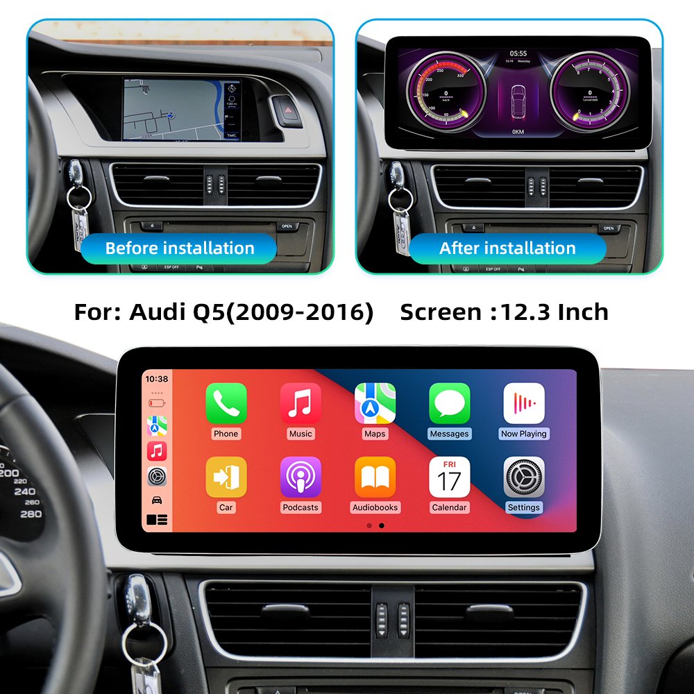 Zlh 12.3 Inch 1920*720P Android 13 Screen Car AUTO Carplay For Audi Q5 2009 2016 2017 Multimedia Radio Wifl 4G Gps Fm Bt