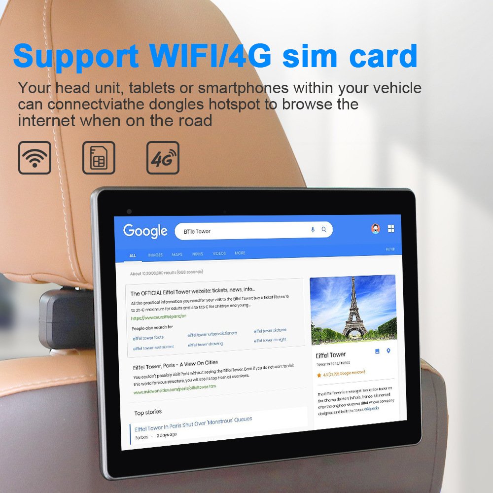 2024 Latest 10 Inch Touch Screen Headrest Monitor Android 11 Bluetooth Rear View Mirror Compatible Multimedia Car DVD Player Car