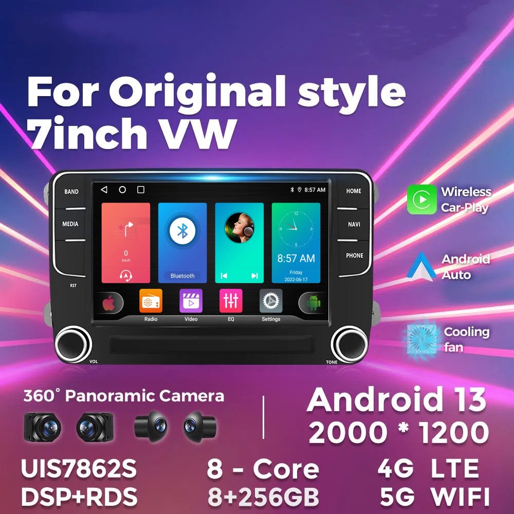 7-inch 2din wifi 4glte car dvd video entertainment stereo player multimedia for Original style 7inch VW car radio android auto
