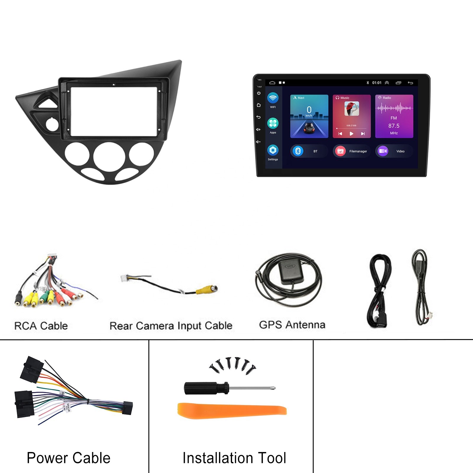Podofo 2 Din 9'' 1+32G/2+64G Android Car Radio Car Stereo For Ford Focus1998-2005 (Ieft-hand drive) Carplay WIFI GPS BT FM RDS