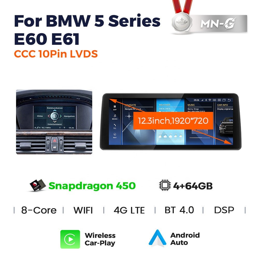 Navifly Qualcomm 12.3inch AUTO player Android radio Screen 4G LTE for BMW 5 Series E60 E61cic ccc support dvd map obd tmps