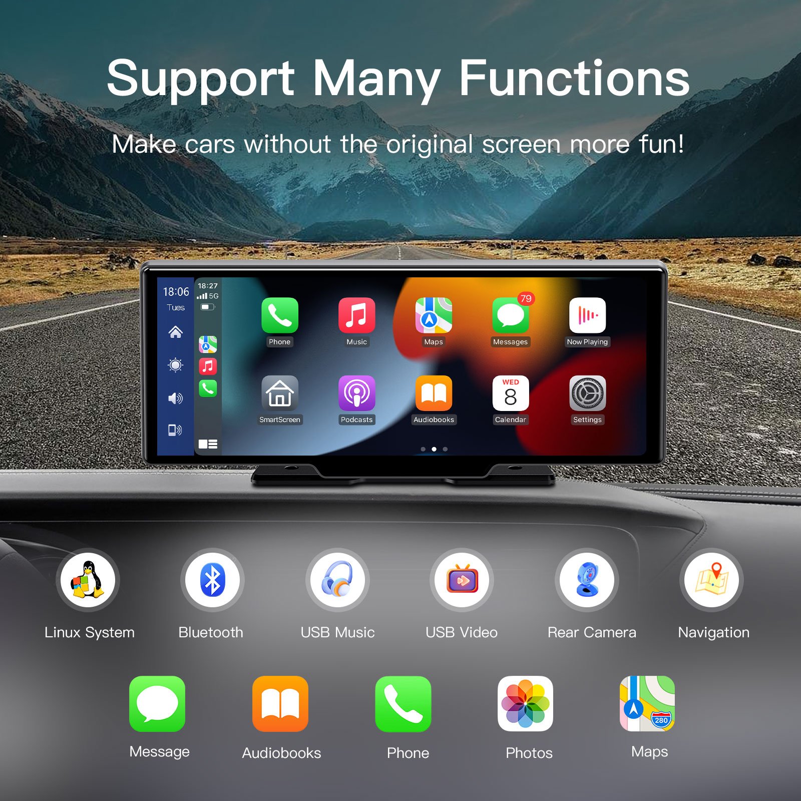 Autoabc Portable multimedia Navigation Wireless Carplay Android Auto Car Radio 9.26inch HD Full Touch Screen for Universal Car
