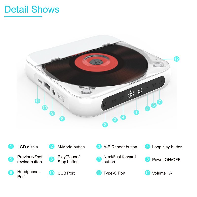 Best Selling CD Player With Speaker BT MP3 USB Portable CD Player