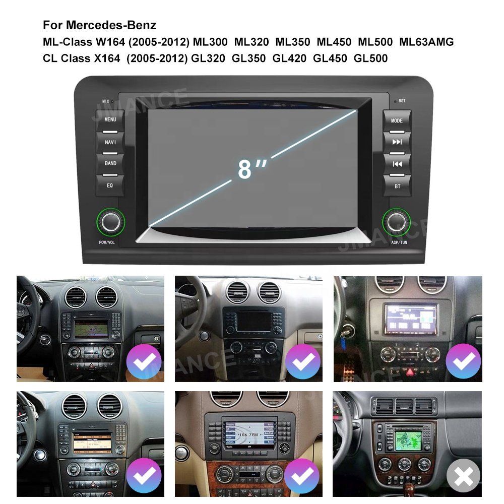 Jmance 8" Autoradio Gps Navigation For Mercedes Benz Ml-Class W164 2005-2012 Frame Android Auto Carplay 2 Din Car Radio