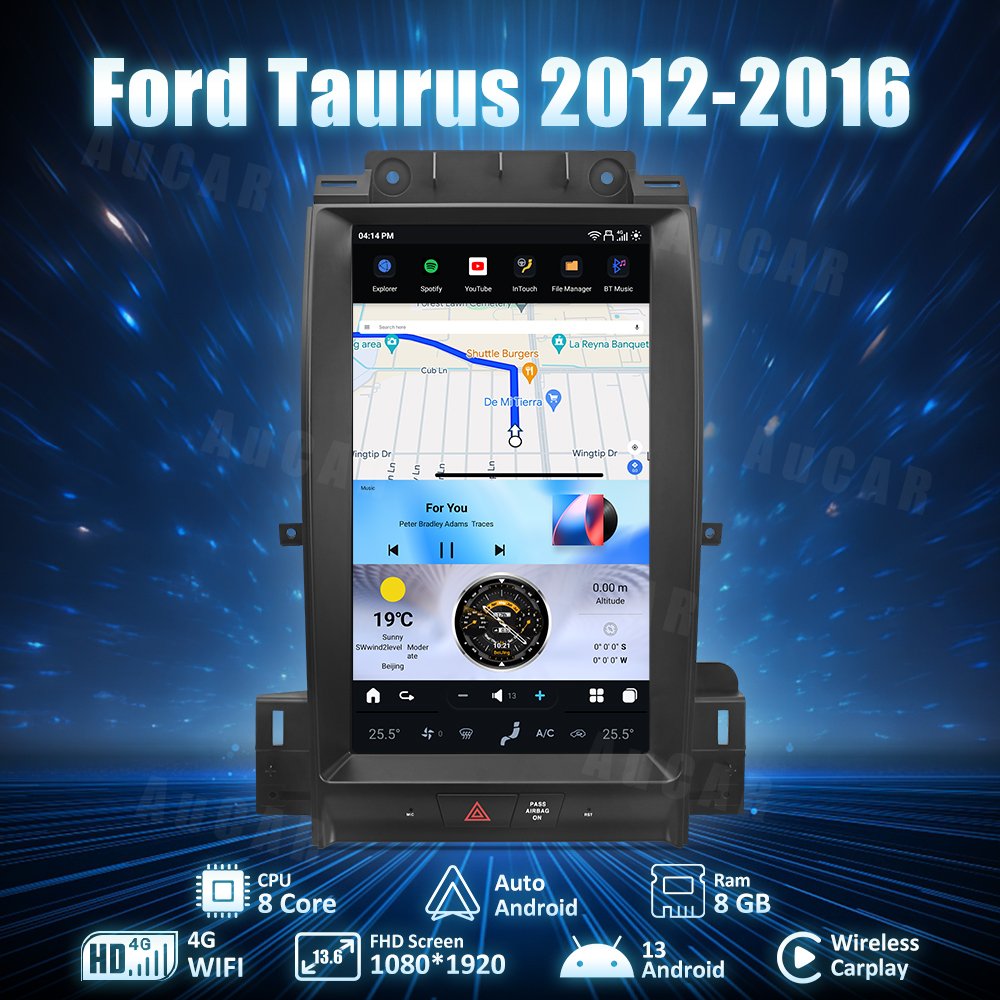 AUCAR 13.6" Latest Tesla Android 13 Car Video Radio Stereo GPS Navigation For Ford Taurus 2012-2016 Car DVD Multimedia Player