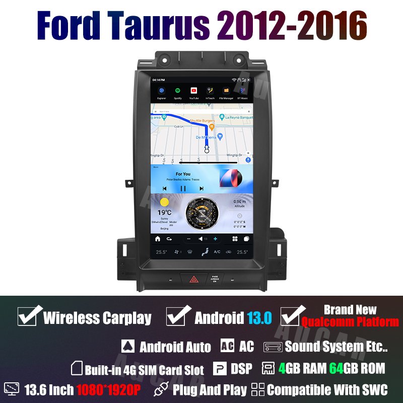 AUCAR 13.6" Latest Tesla Android 13 Car Video Radio Stereo GPS Navigation For Ford Taurus 2012-2016 Car DVD Multimedia Player