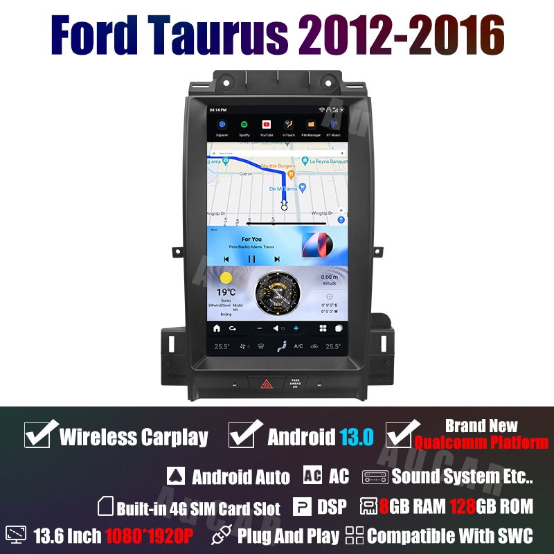 AUCAR 13.6" Latest Tesla Android 13 Car Video Radio Stereo GPS Navigation For Ford Taurus 2012-2016 Car DVD Multimedia Player