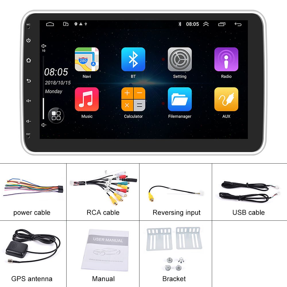 Car Android large screen 10.1-inch shaking head machine 360 degree navigator WIFI integrated host large screen universal machine