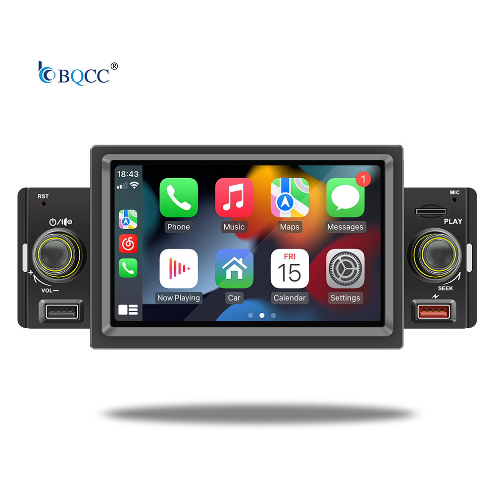 BQCC 1din 5 inch HD Screen Wireless CarPlay Android Auto Radio Mirror Link FM AM RDS Car MP5 Multimedia Player Backup Camera