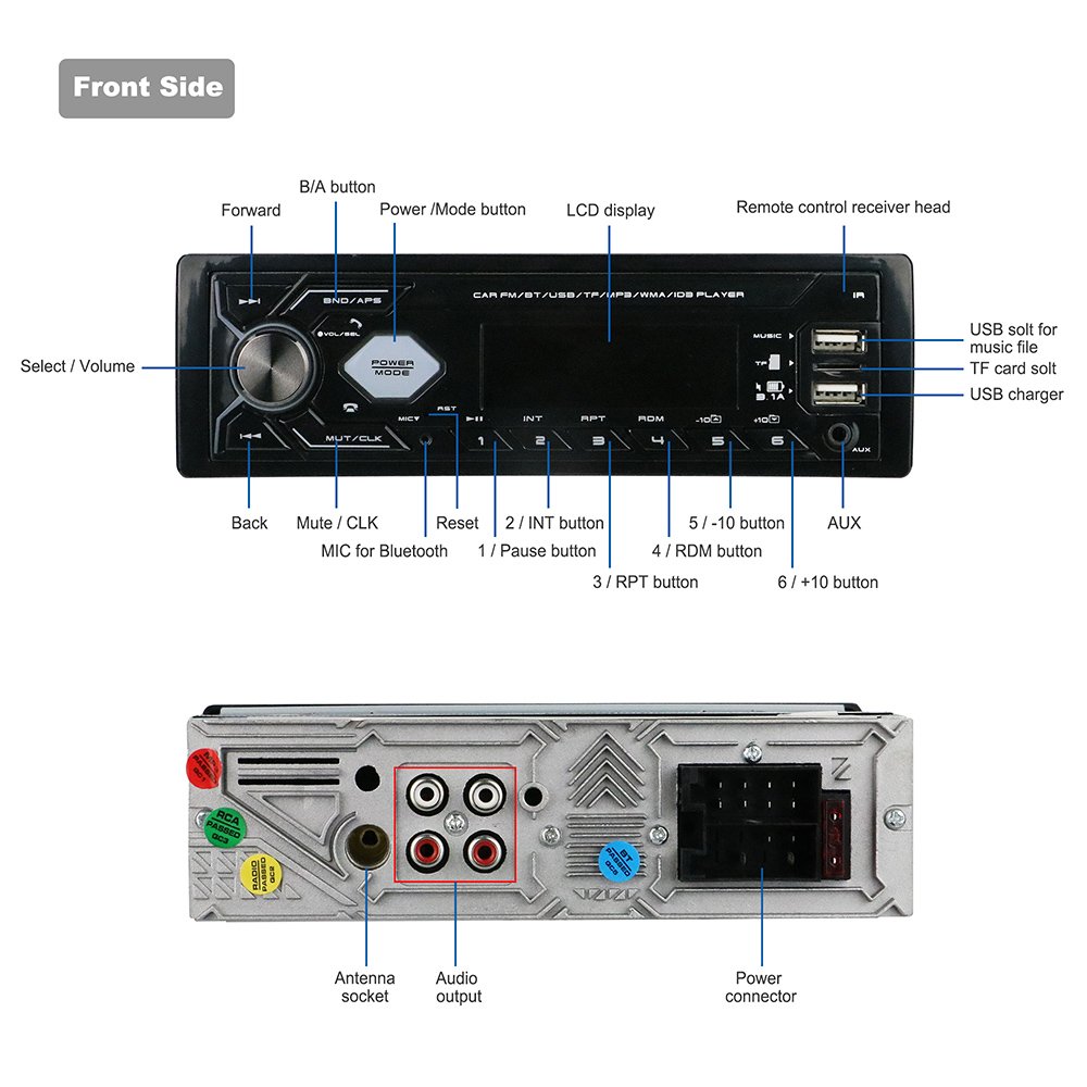 Newest car radio with 2 Usb 1 Din Stereo Aux-in Mp3 Fm Receiver Sd Audio BT Car Mp3 Player