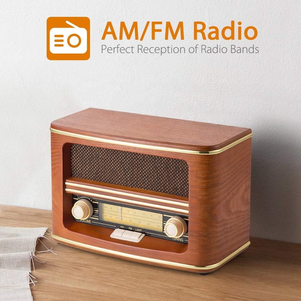 Vintage Retro Wood Radio AM FM Portable Radio With BT