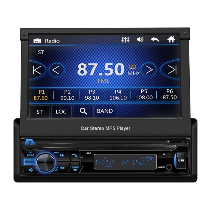 2024 Electric retractable screen car reversing aid dvd player with bluetooth MP3 radio 7 inch lcd stereo MP5 player for car
