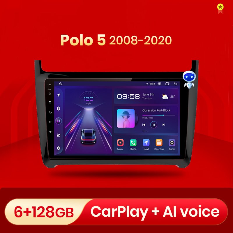 9" AI Voice Android Auto Car Radio With Screen For VW Volkswagen POLO sedan 2008-2020 Multimedia Carplay 4G GPS 2 Din dvd player