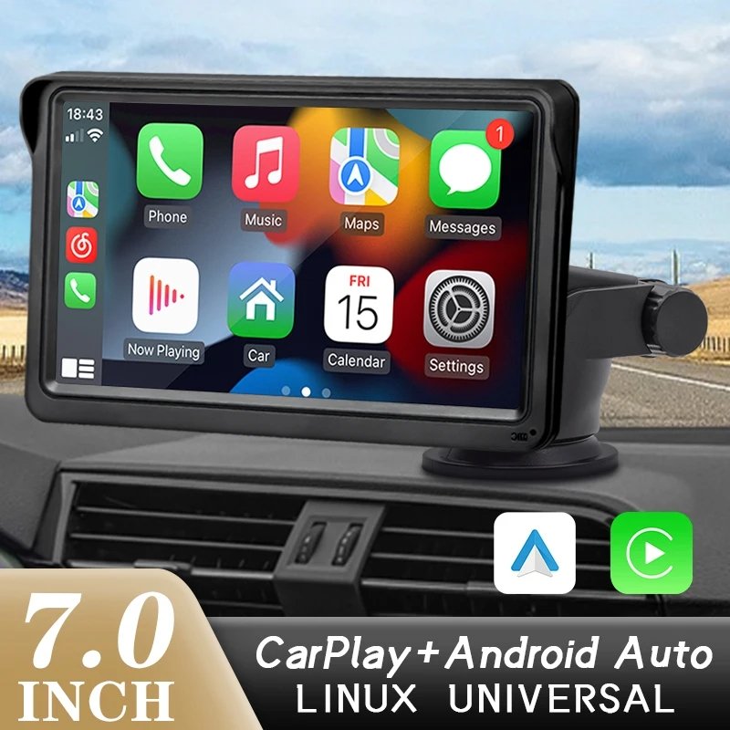 7 Inch Portable Wireless CarPlay Android Auto Car Radio Multimedia Video Player Touch Screen With Rear View Camera