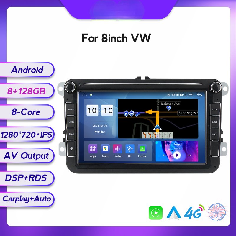 AYT Android 11 8+128G Car video For 8inch VW IPS DSP RDS 4G WIFI Radio GPS Navigation Car DVD player