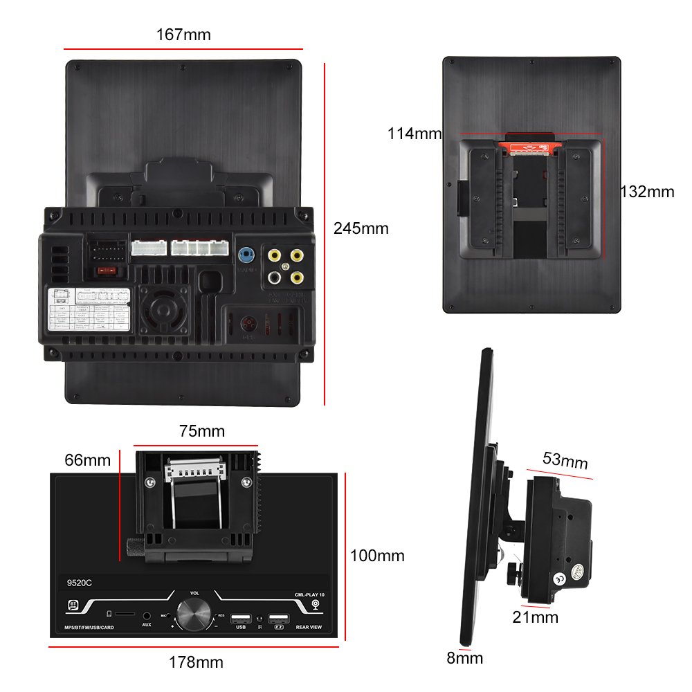 2 Din Autoradio 9.5'' Vertical Screen Carplay Car Radio Stereo Car MP5 Player BT FM RDS Receiver Aux-in