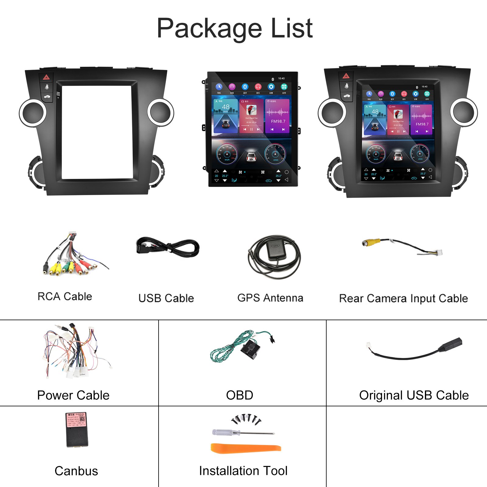 Podofo Android Car Radio 9.7 " Vertical Screen Autoradio For Toyota Highlander 2009-2014 Carplay & Android Auto GPS WIFI BT