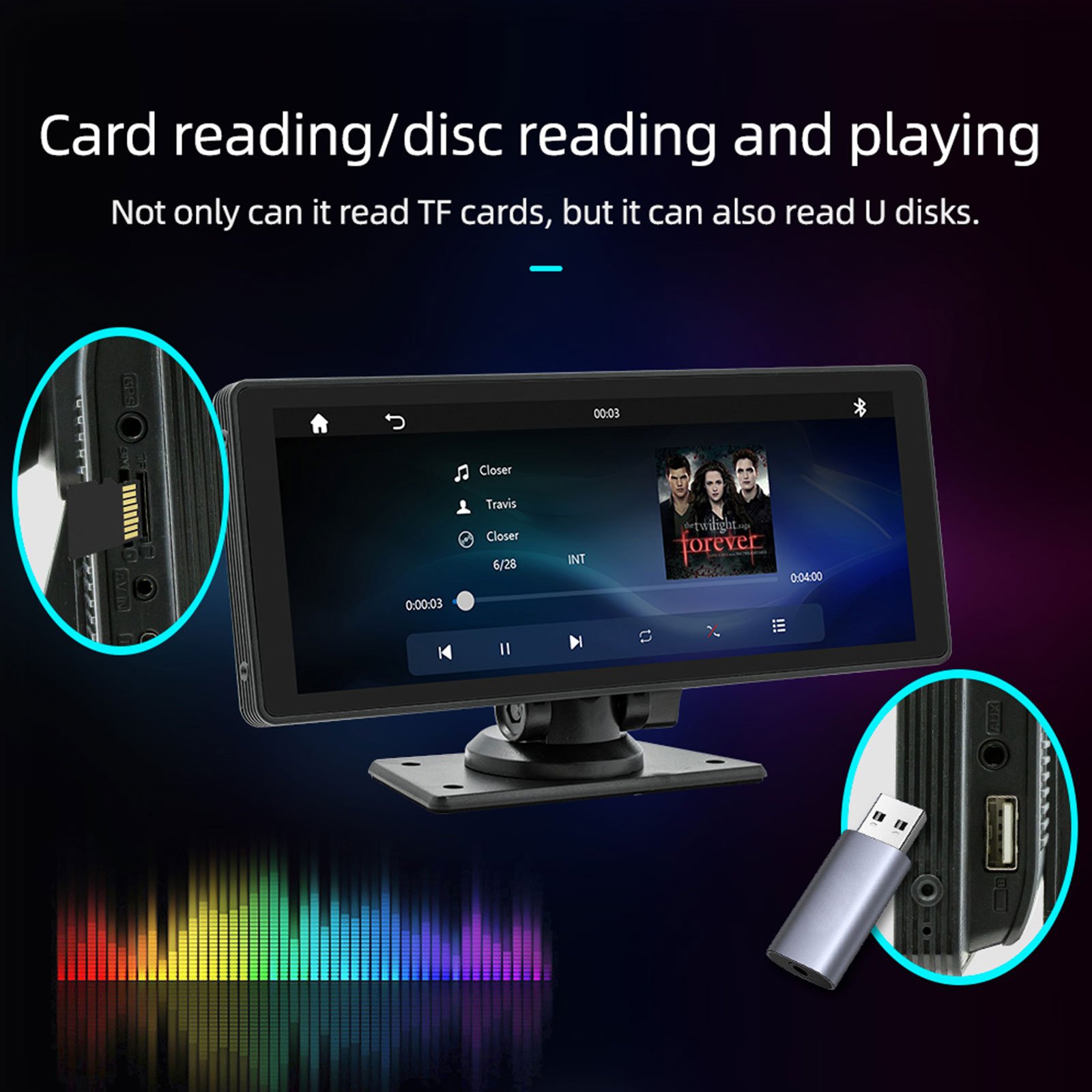 CARABC 10.26 inch carplay screen portable Waterproof Android Auto Display Screen For Car Universal Dashcam With dash cam