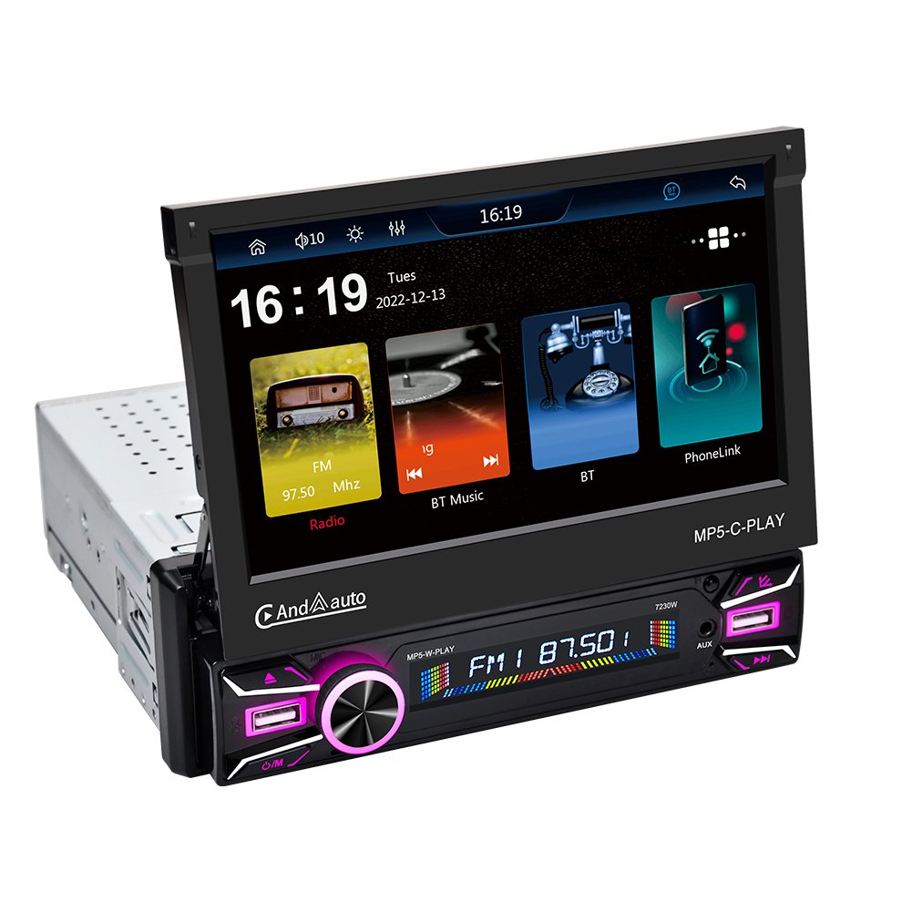 1 Din Car Radio Retractable Screen Autoradio Universal Car Mp5 Player Stereo BT Carplay 7 Inch CarMP5 Player 7230W
