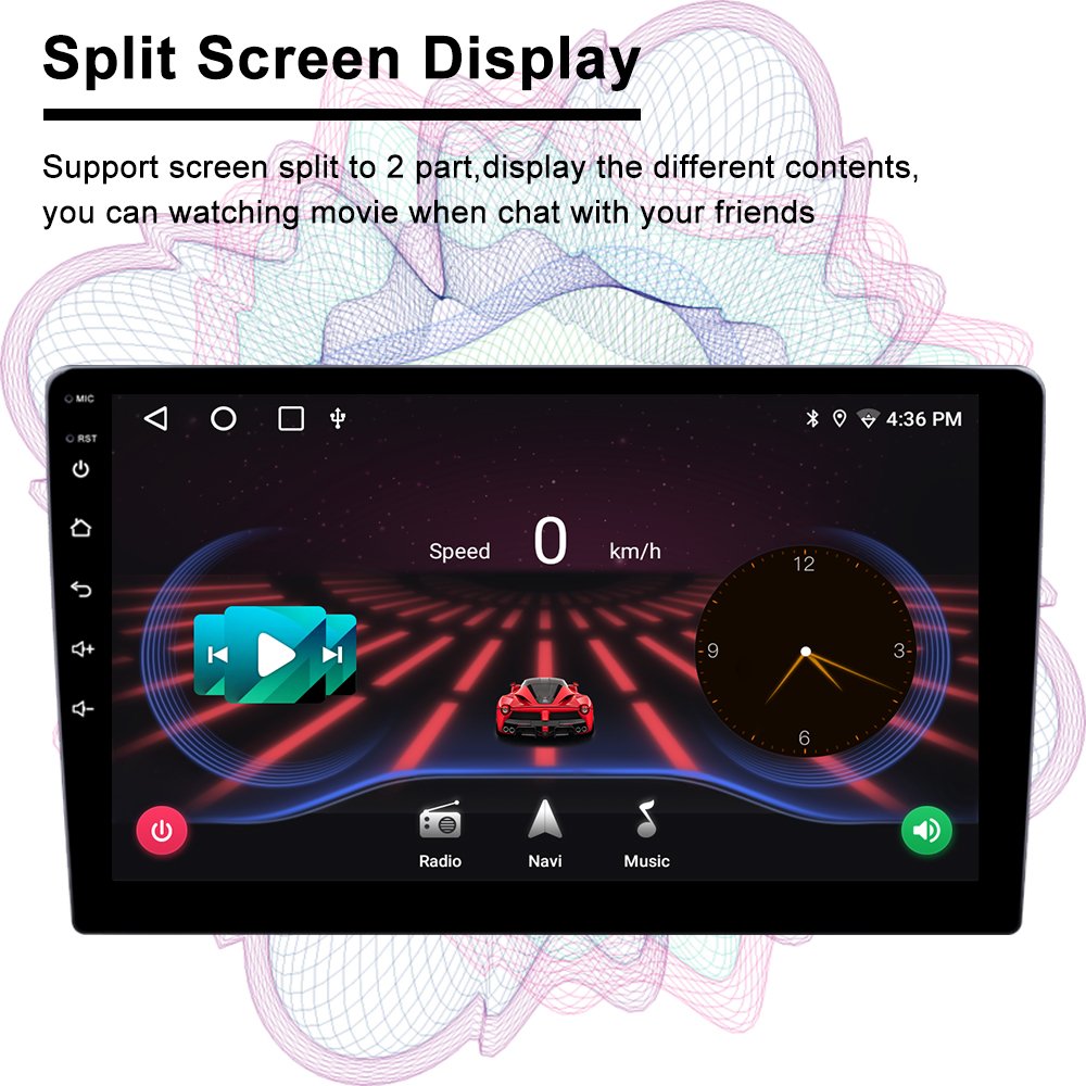 9'' Android Car Stereo GPS Nav, Dual DIN Radio, Touch Screen, FM/USB/RDS, SWC, Reverse Camera, Mirror Link Support