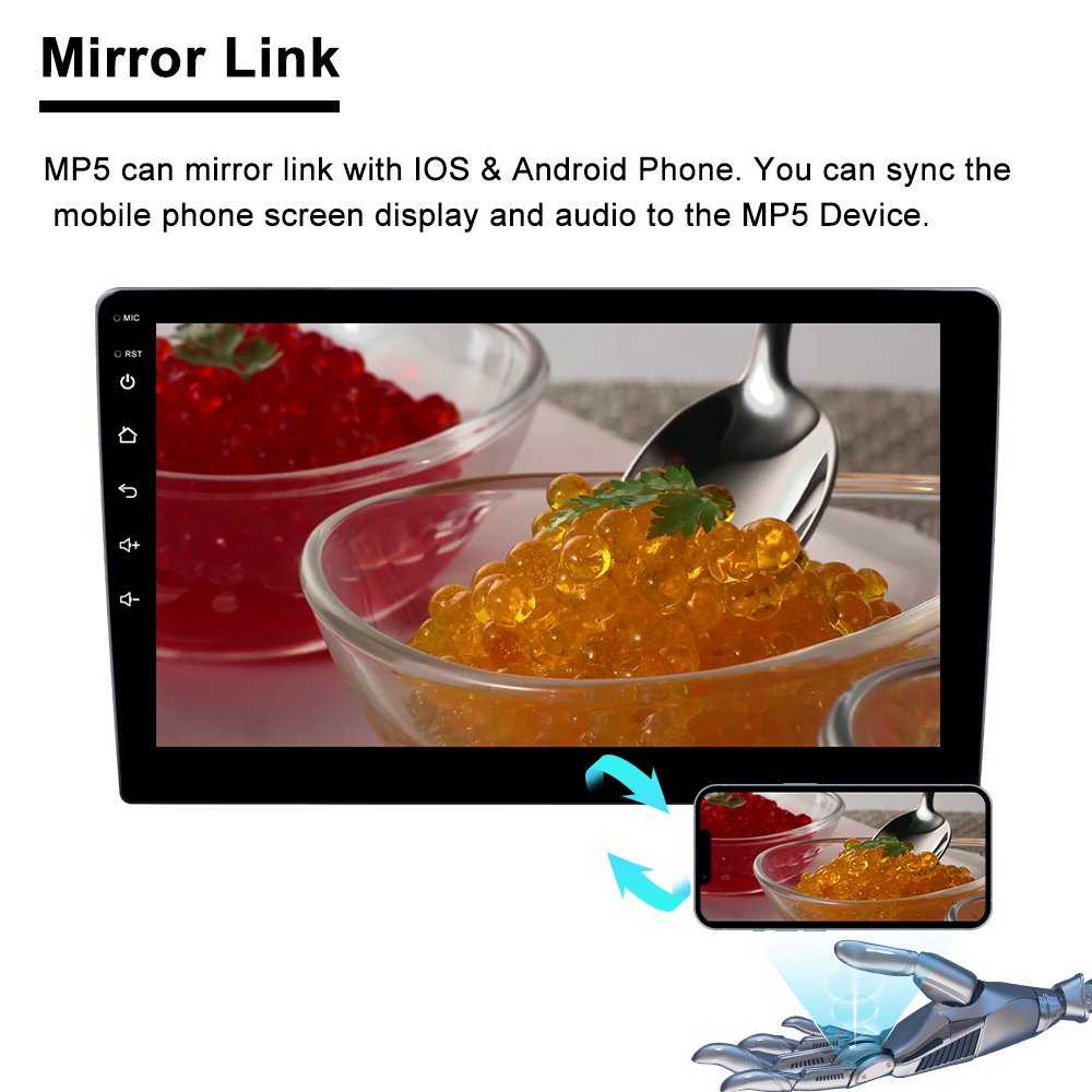 9'' Android Car Stereo GPS Nav, Dual DIN Radio, Touch Screen, FM/USB/RDS, SWC, Reverse Camera, Mirror Link Support