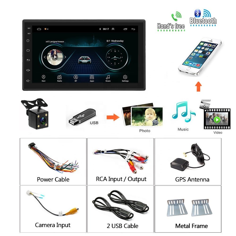 Podofo Android Car Radio Video 7 Inch 2 Din Car Stereo Autoradio GPS WIFI BT FM Receiver RDS + 4 LED Camera