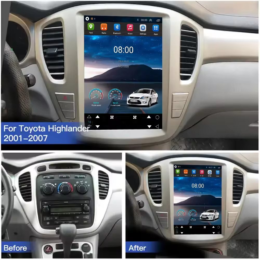 lelv Android 13 Car Multimedia Tesla Screen Car Dvd Radio Player Gps Navigation For Toyota Highlander 2001-2007er Tesla Screen