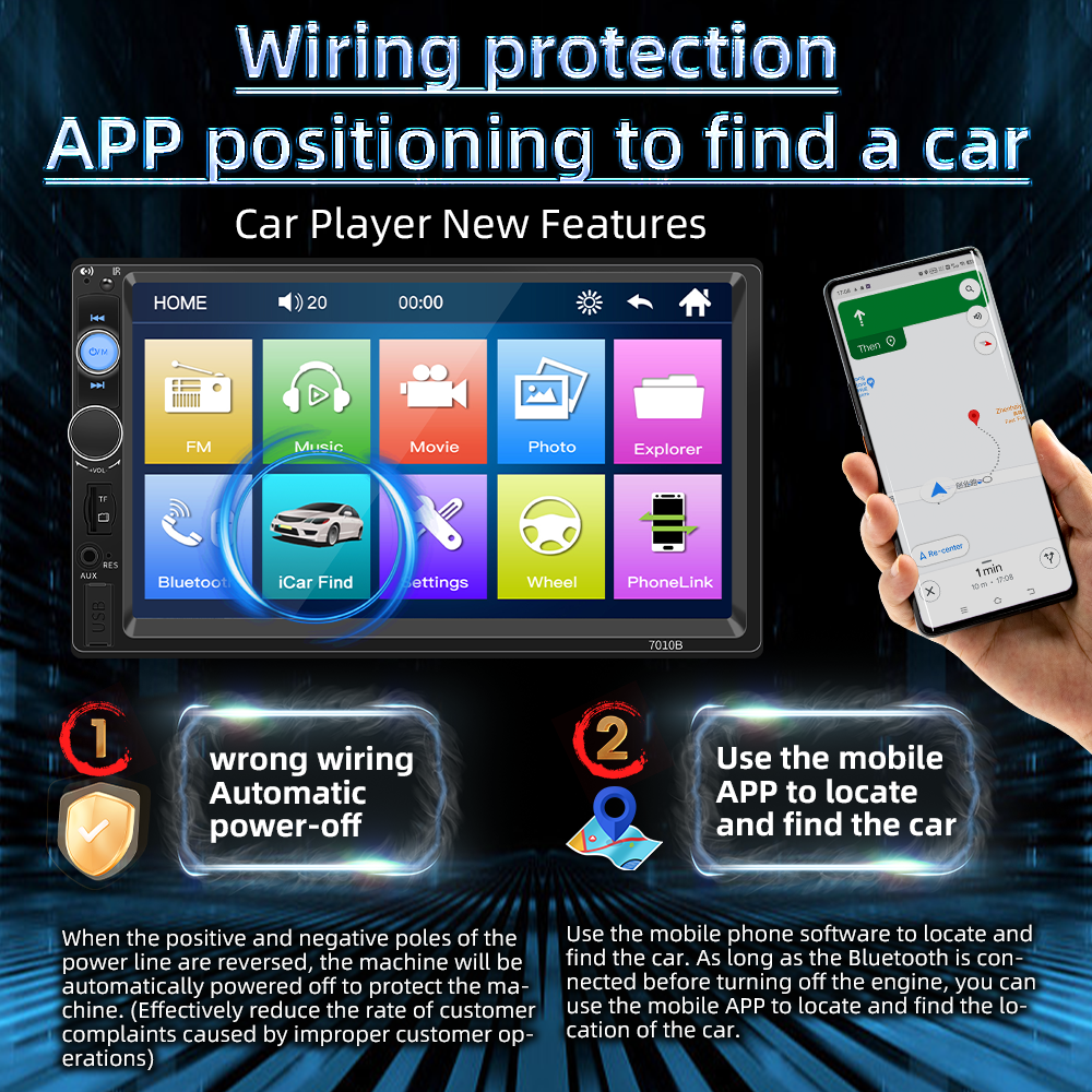 2 Din Car Radio Autoradio 7" Touch Screen 12V Car Stereo Power Protect Player Mirror Link Rear Camera Car Stereo Player