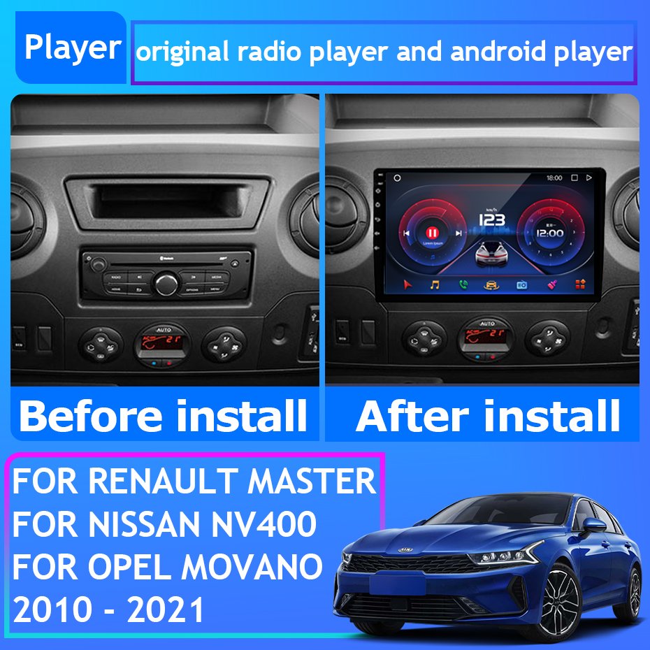 2 Din Android Car Radio System For Renault Master Nissan NV400 Opel Movano 2010-2021 Stereo Multimedia GPS Navigation Car player