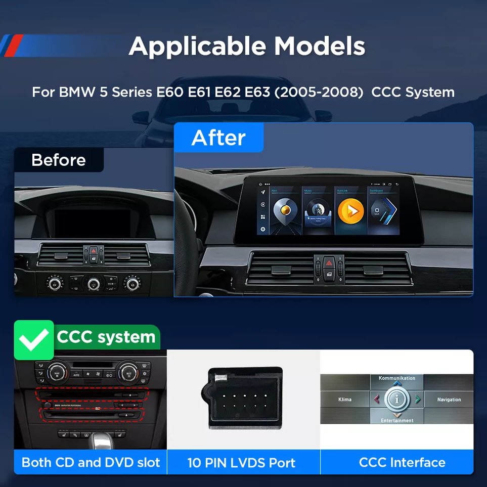 10.25" android13 car video accessories carplay car navigation multimedia system For BMW 5 Series E60 E61 2003-2010 CCC RHD&LHD