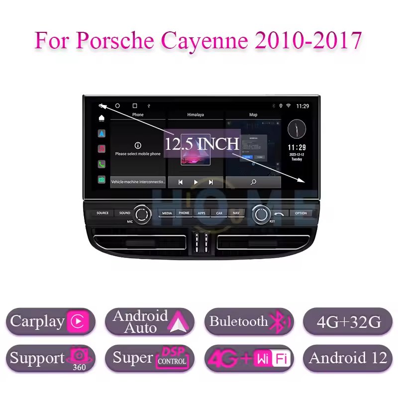 12.5-inch Car Android 12 Multimedia LCD Touch screen GPS Navigation Car Radio Stereo Player for Porsche Cayenne 2010-2017