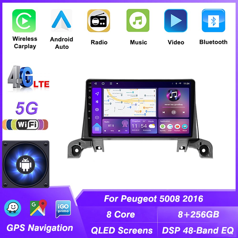 New Head Unit Android Car Player 2 DIN Car Radio for Peugeot 5008 2017-2020 Multimedia Audio dvd GPS Navigation Stereo