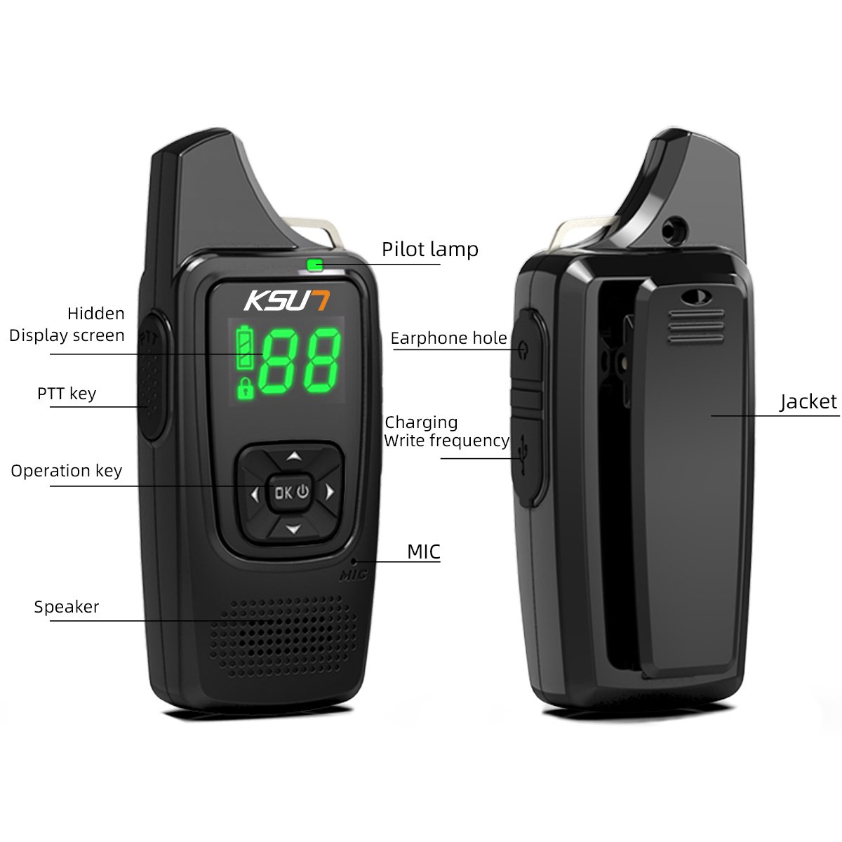 KSUN V6 Two Way Radio Hidden Display UHF Wireless Handheld Portable PTT Super Mini Ultra Small Walkie Talkie