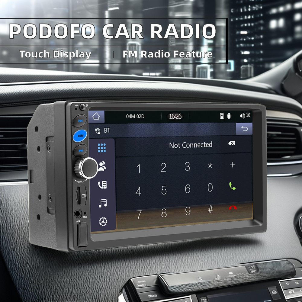 Podofo 2 Din Car Radio 7'' Touch Screen Car Stereo Carplay Android Auto BT FM USB AUX SD 7018C DVD LCD Car MP5 Player
