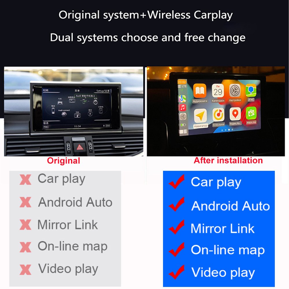 Wireless Carplay Android Auto For Audi Q5 2010-2020 2GMMI 3GMMI MIB With Mirror Link Radio Car Play With Rear Camera Carplay