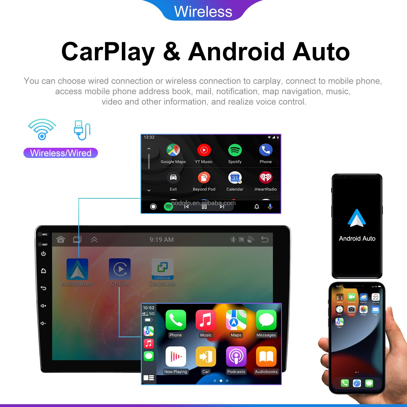 Multimedia Player AUTO CarPlay BT Navigation DVD player for Toyota Tacoma Rumion 2015-2021 Car Radio Android Player