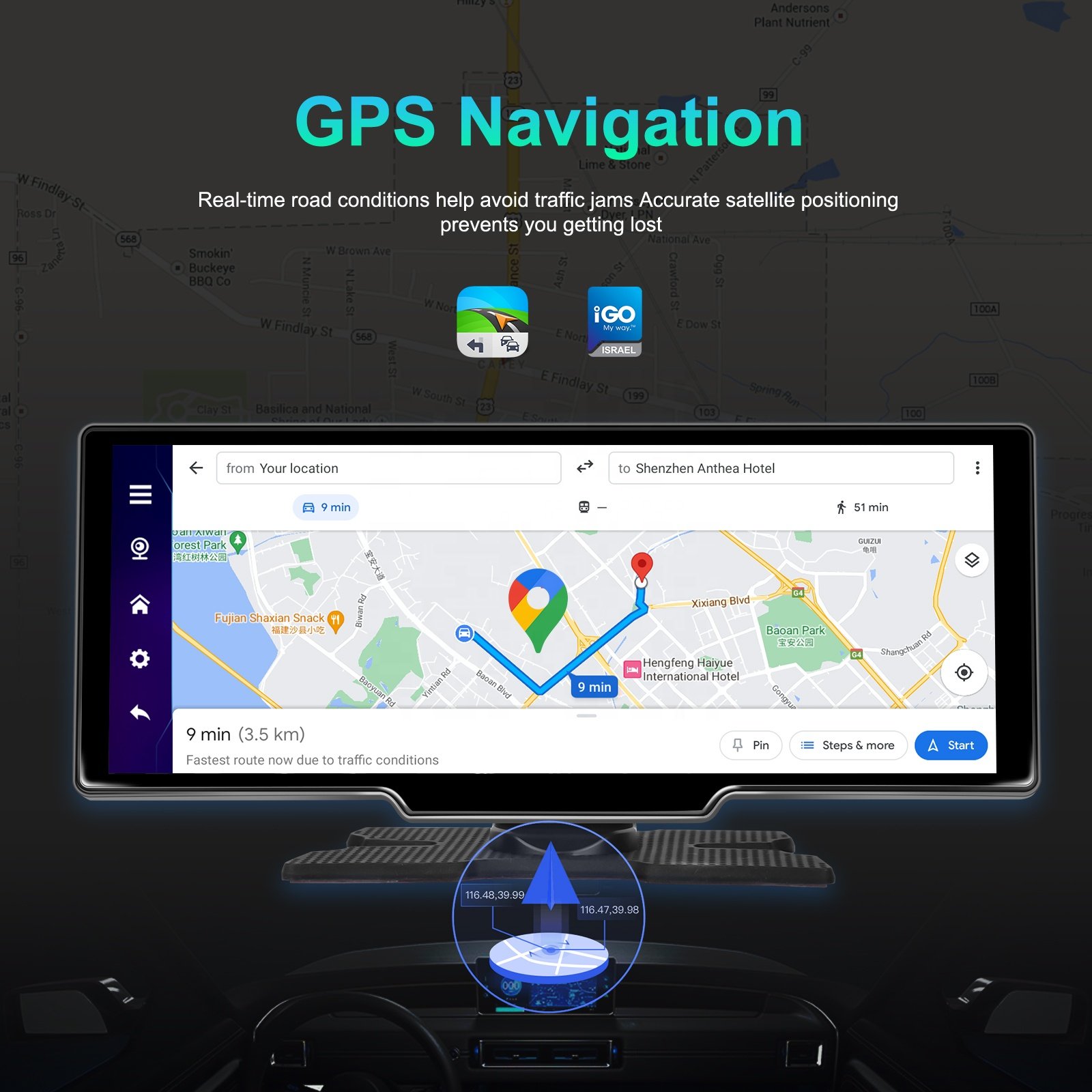 Podofo 10.26" Android 13 Autoradio Display Portable Carplay Android Auto 4+64G/2+32G GPS WIFI BT FM Radio Support 1080P Camera