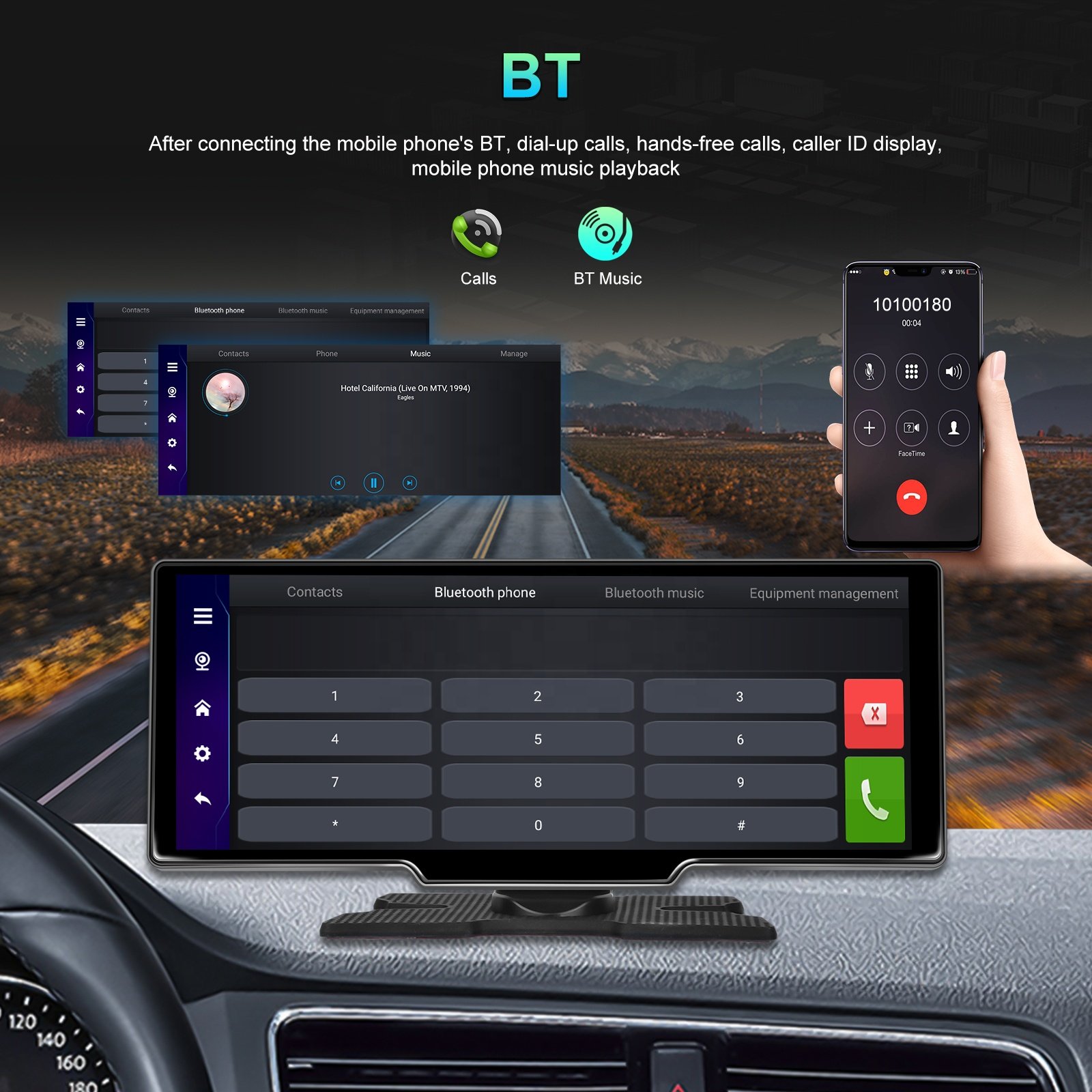 Podofo 10.26" Android 13 Autoradio Display Portable Carplay Android Auto 4+64G/2+32G GPS WIFI BT FM Radio Support 1080P Camera
