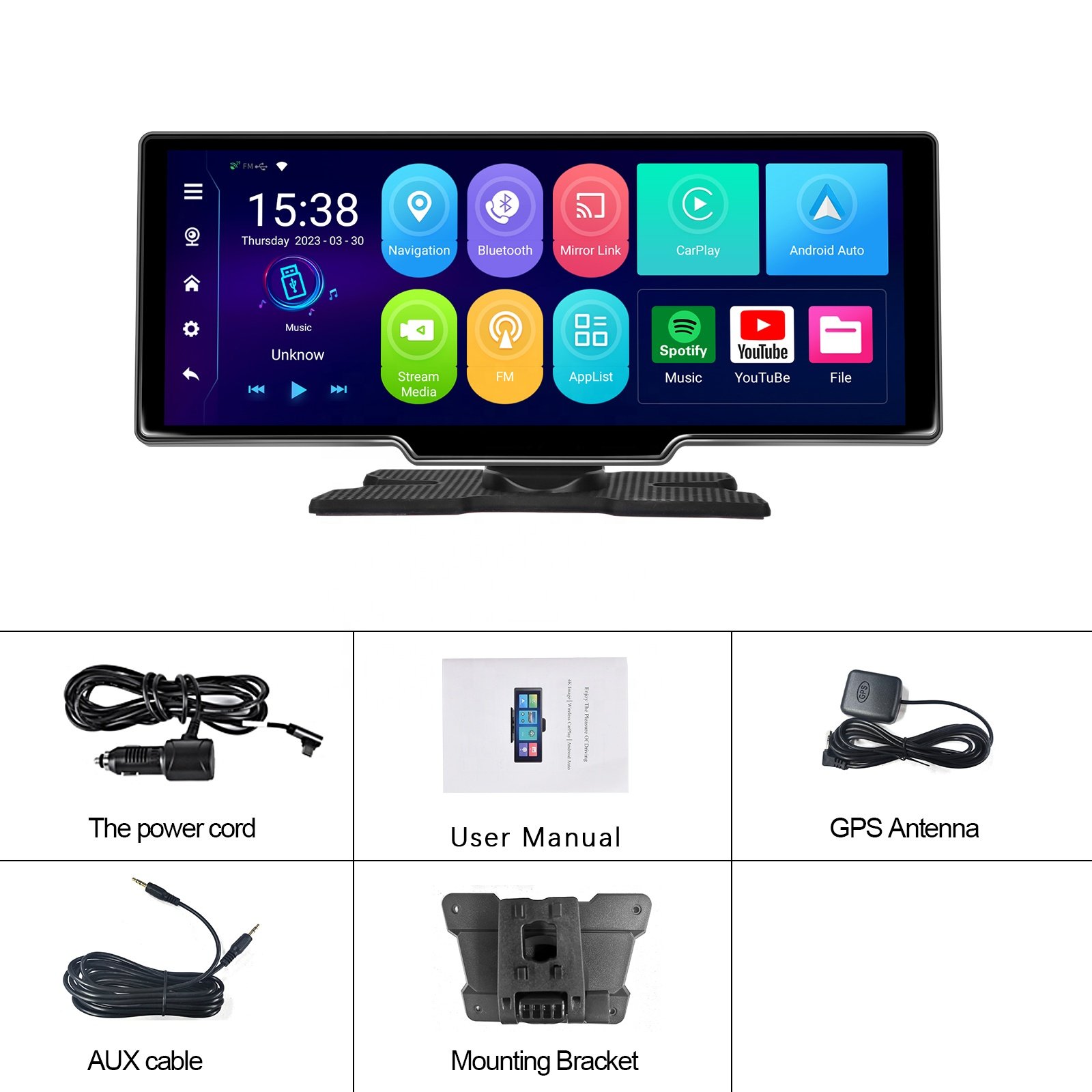 Podofo 10.26" Android 13 Autoradio Display Portable Carplay Android Auto 4+64G/2+32G GPS WIFI BT FM Radio Support 1080P Camera
