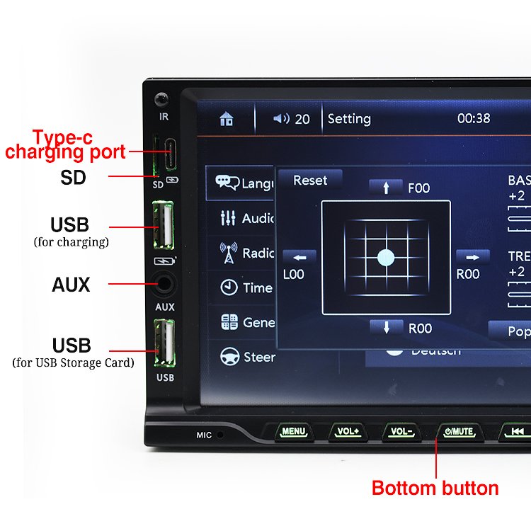Trend type-c 2din 7" hd car stereo radio mp5 player car radio hands free cd player car radio player